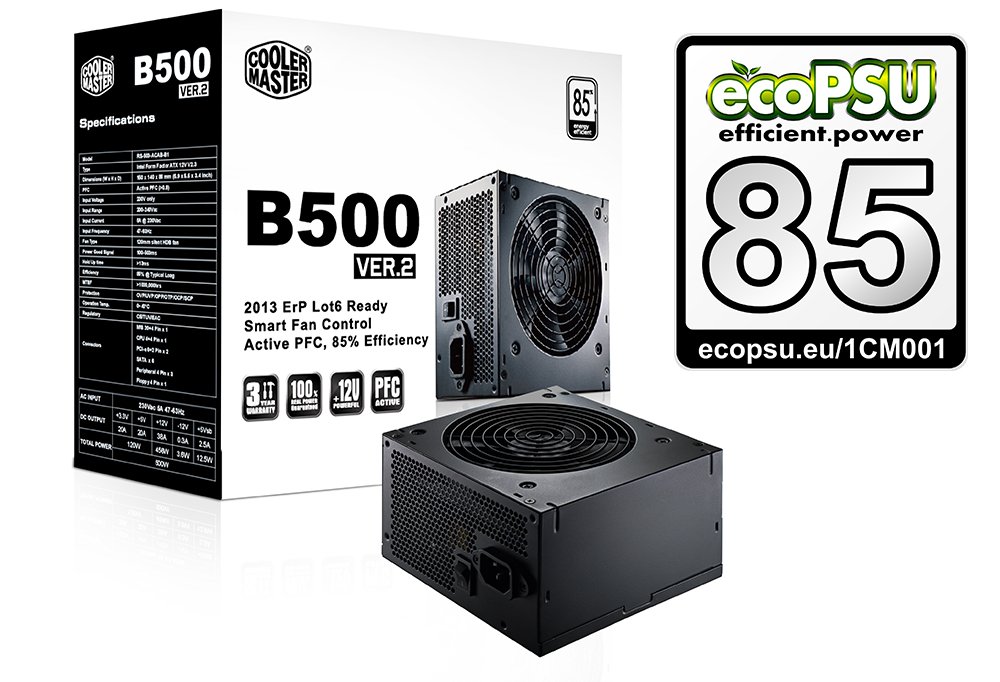 zdroj Cooler Master B500 v2 500W aPFC v2.3, 12cm fan, 80+, eff. 85% - ErP 2013, black