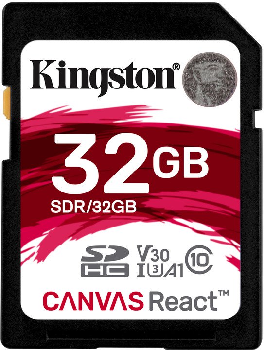 32GB SDHC Kingston Canvas React U3 V30 A1 100R/70W