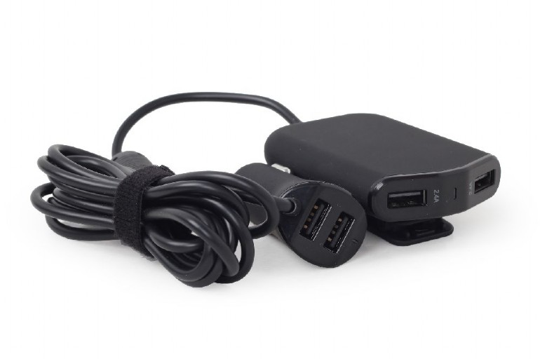 GEMBIRD 4-port front and back seat car charger, 9.6 A, black
