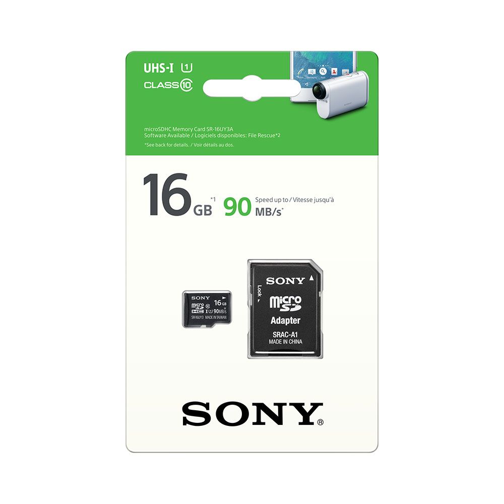 SONY microSD karta 16GB, class10, 90MB/s, adapter
