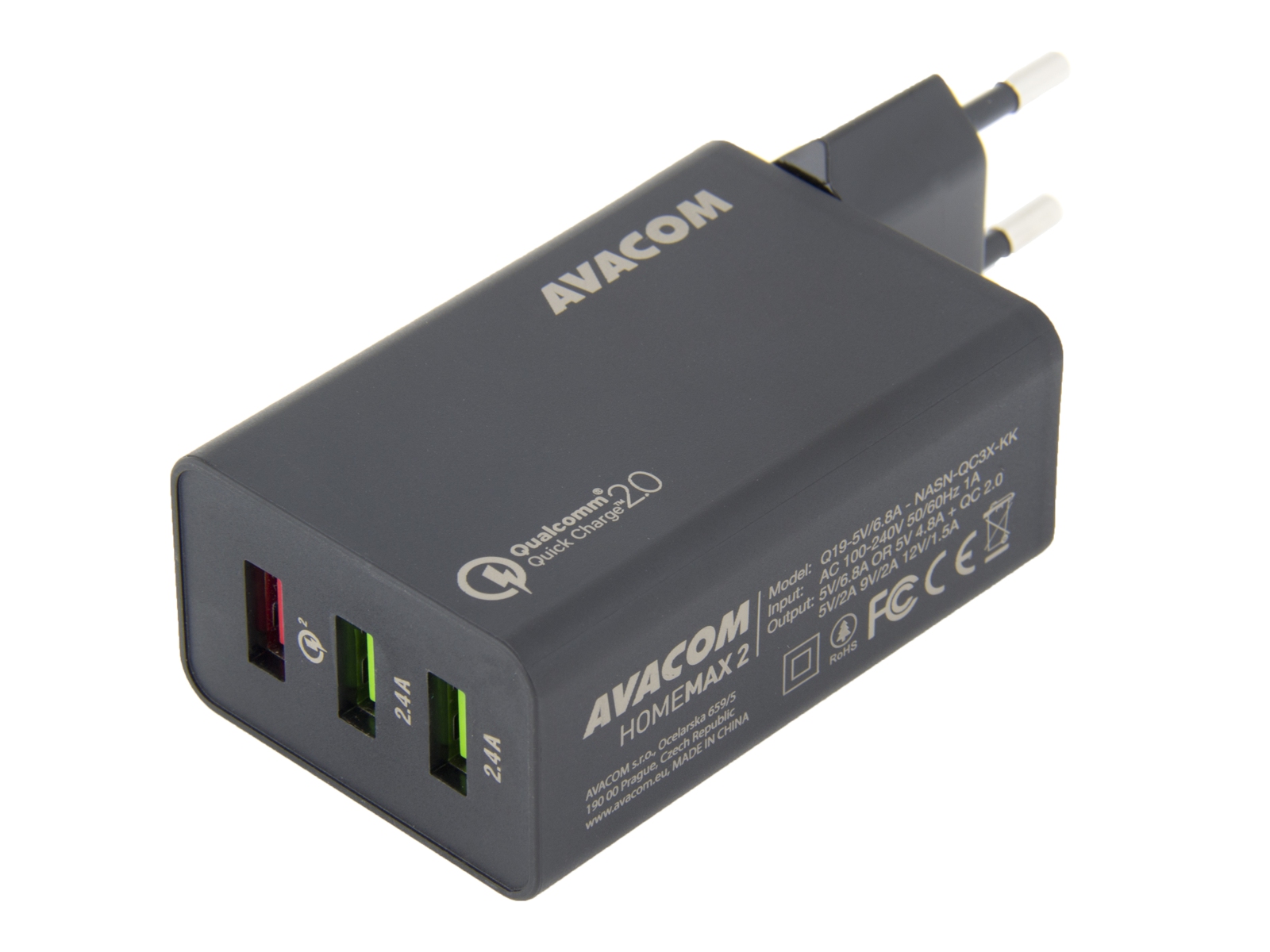 AVACOM HomeMAX 2 s�ov� nab�je�ka s Qualcomm Quick Charge 2.0, 3x USB v�stup, �ern�