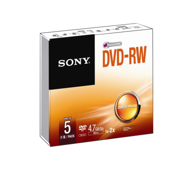 M�dia DVD-RW SONY, 4.7GB, 5 ks v balen� (120 min.)