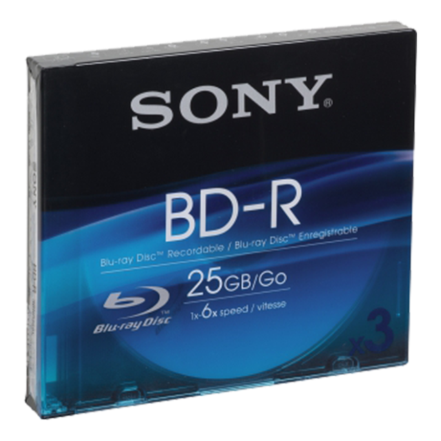 M�dia BLU-RAY -R SONY 25GB, 3 ks Recordable SLIM