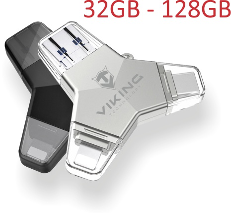 VIKING USB FLASH DISK 3.0 4v1 32GB, S KONCOVKOU APPLE LIGHTNING, USB-C, MICRO USB, USB3.0, �ern�