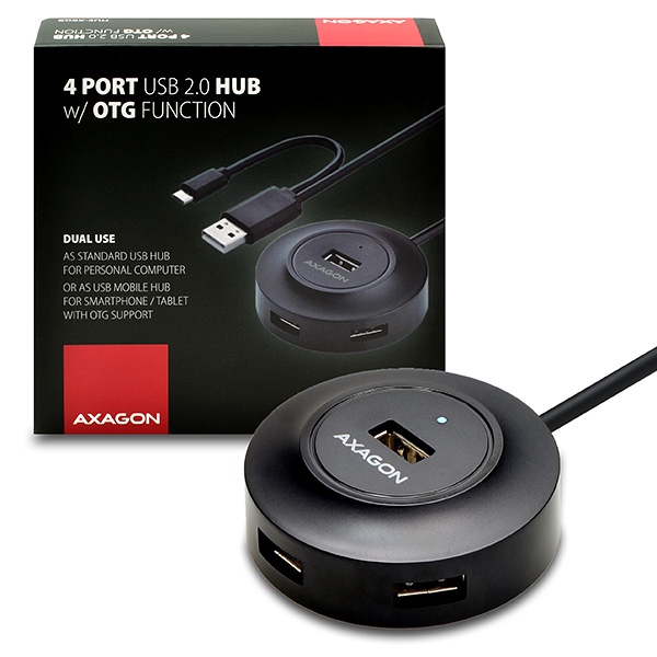 AXAGON 4x USB2.0 cable hub + micro USB OTG BLACK 