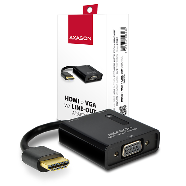 AXAGON RVH-VGA, HDMI -> VGA redukce / adapt�r, FullHD, audio v�stup, micro USB nap. konektor 
