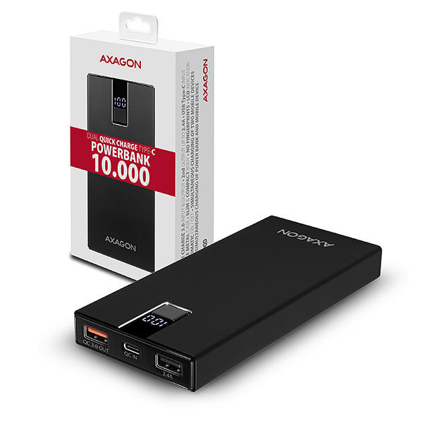 AXAGON PWB-L10QD QC3.0 IN/OUT Type-C ALU power bank 10000mAh 