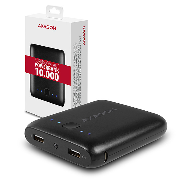 AXAGON PWB-M10 SUPER COMPACT power bank 10000mAh, LED light