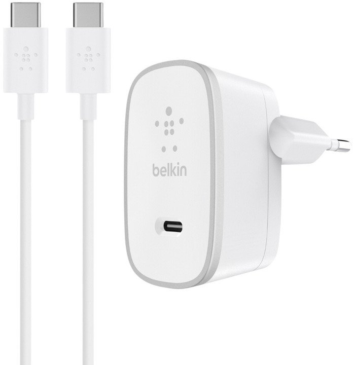 BELKIN Home Charger 15W USB-C + USB-C cable, white