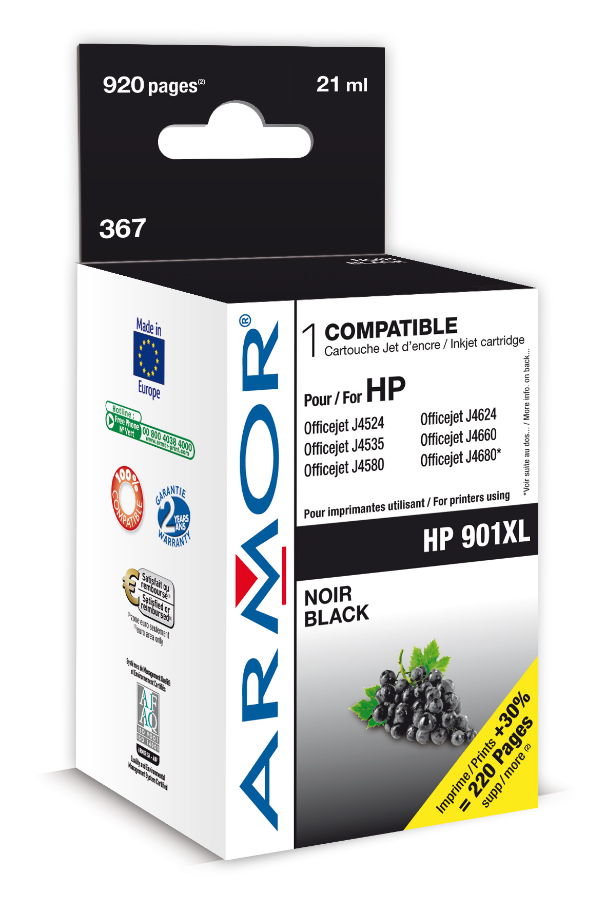 Armor ink-jet pro HP OJ J4524 21ml (CC654AE)Bk