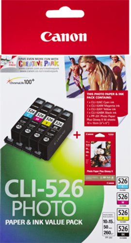 Canon CLI-526 C/M/Y/B + 50x PP-201