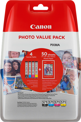 Canon CLI-571 C/M/Y/BK + 50x PP-201