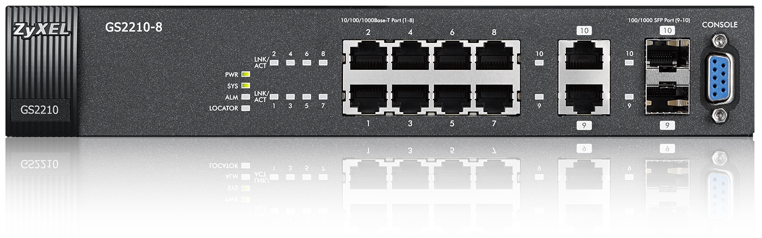 ZyXEL 8xGb 2xRJ/SFP IPv6 web switch GS2210-8