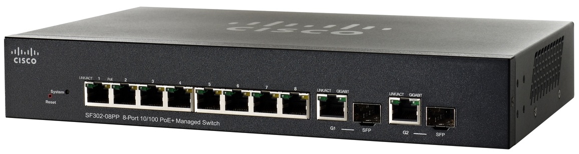 Cisco SF302-08PP, 8x10/100 PoE+ + 2x SFP Switch