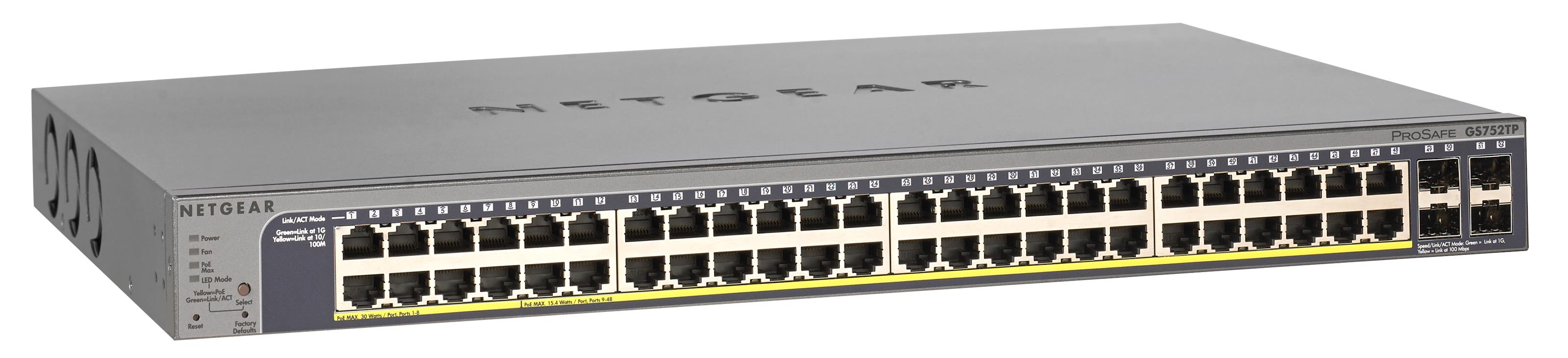 NETGEAR 48x1G PoE 384W(8 PoE+) and4xSFP, GS752TP