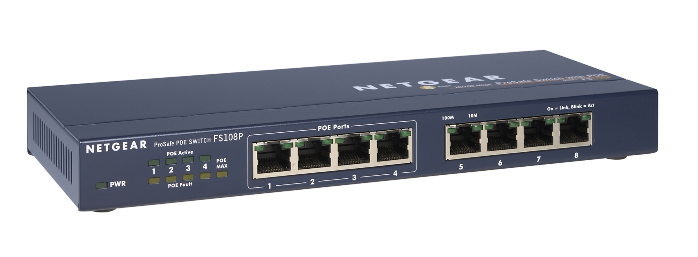 NETGEAR 8 port 10/100Mbps Fast Ethernet, 4x PoE, FS108P