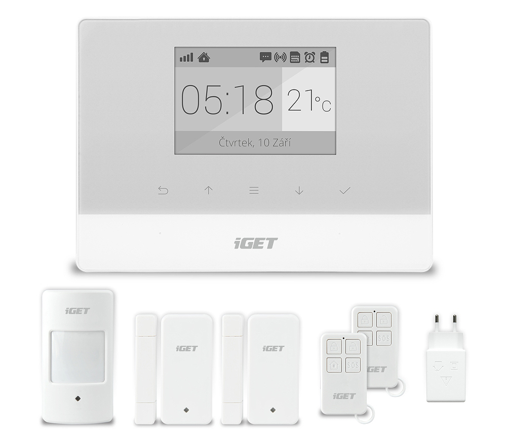 iGET SECURITY M3 - Domovn� GSM Alarm s pokro�il�mi funkcemi, set, z�lo�n� baterie, podpora IP kamer