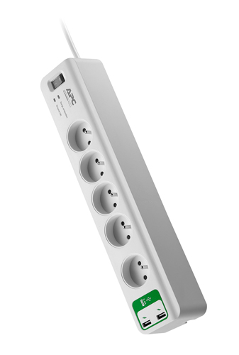 APC Essential SurgeArrest 5 outlets with 5V, 2.4A 2 port USB Charger 230V France