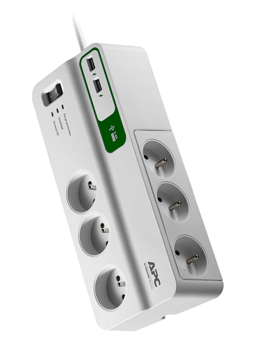 APC Essential SurgeArrest 6 outlets with 5V, 2.4A 2 port USB charger, 230V France