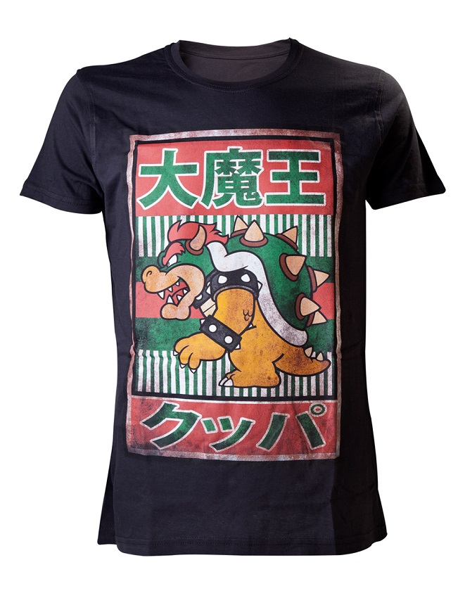 Tri�ko: Nintendo �ern� s motivem Bowser Kanji - S
