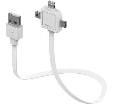 Data kabel PowerCube POWER USB CABLE, White, multi-vidlice (MicroUSB, MiniUSB, Apple Lightning)