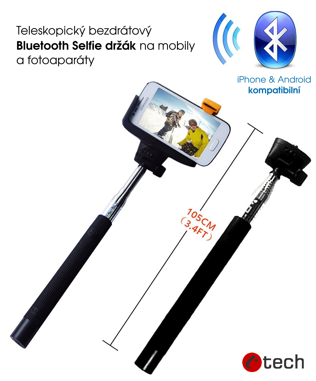 C-TECH Teleskopick� selfie dr��k BT spou��, �ern�