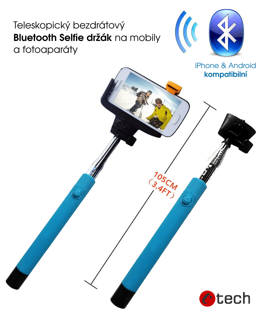 C-TECH Teleskopick� selfie dr��k BT spou��, modr�