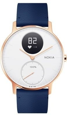 Nokia Steel HR (36mm) Rose Gold w/ Blue Leather + Grey Silicone wristband