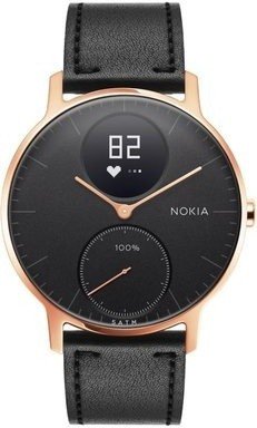 Nokia Steel HR (36mm) Rose Gold w/ Black Leather + Black Silicone wristband