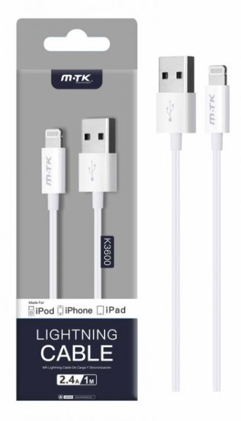 Datov� a nab�jec� kabel PLUS, iPhone Lightning, MFI certifikace, 1m, 2,4A, b�l�