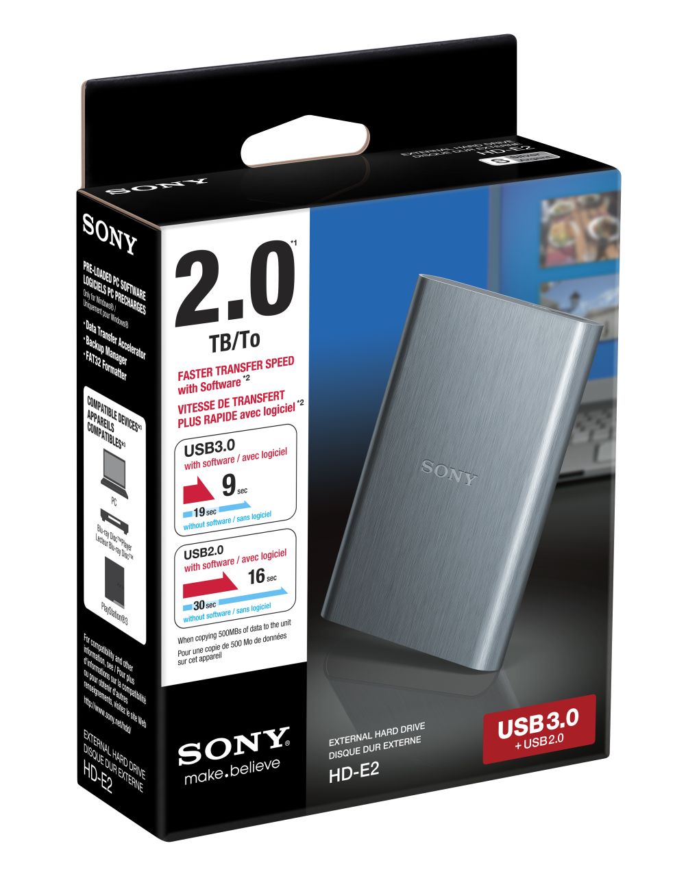 Sony 2.5' extern� HDD 2TB, USB 3.0, hlin�kov�, st��brn�