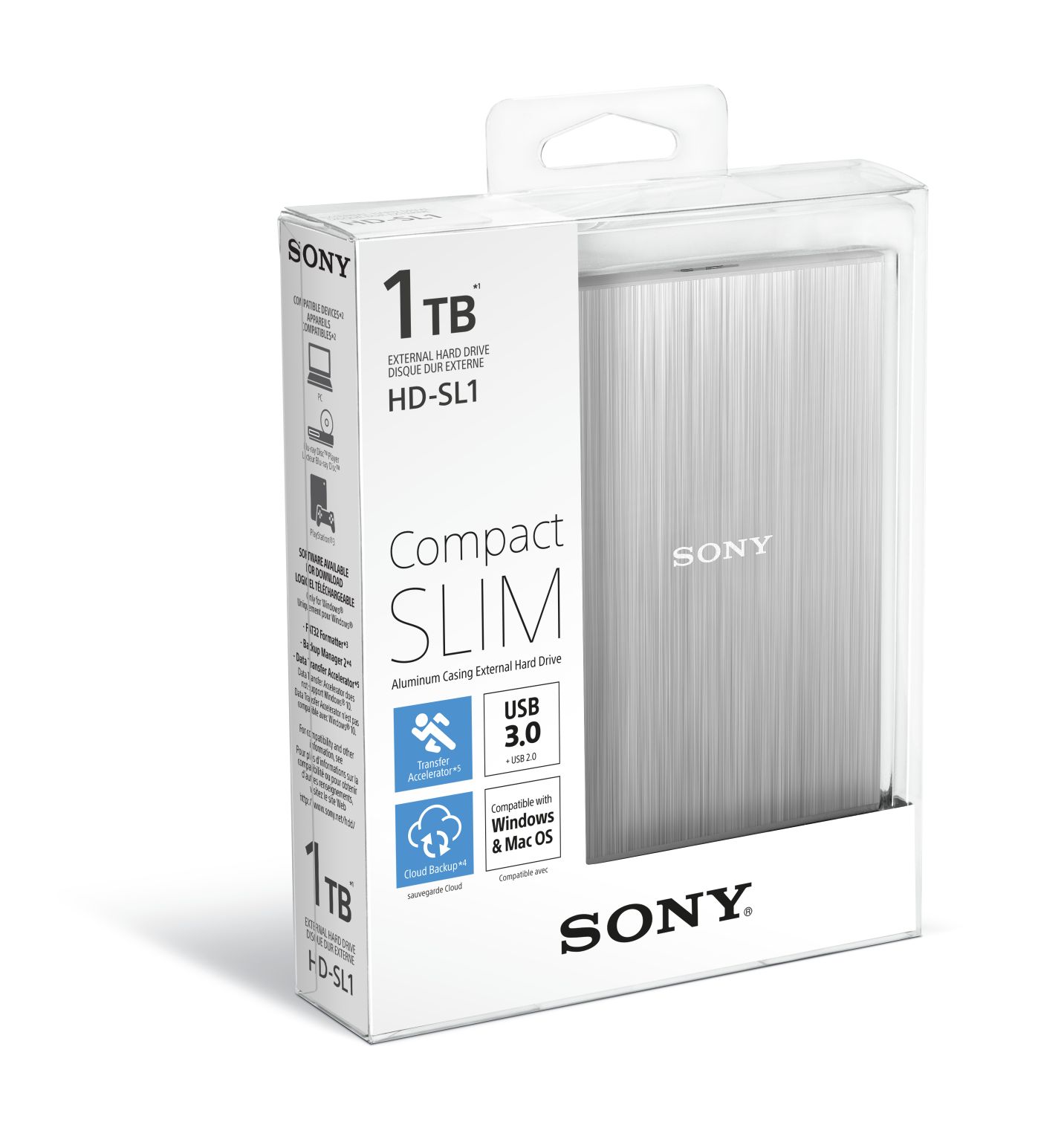 Sony 2.5' extern� HDD 1TB, USB 3.0, hlin�kov�, Slim, st��brn�
