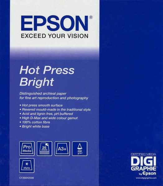 EPSON Hot Press Bright Paper, A3+ (25 sheets)