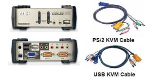 ATEN 2 port KVMP USB+PS2, USB hub, aud. 1,2 m kab.