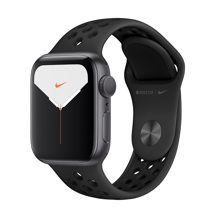 Obrázok Apple Watch Series 5 Nike+ 44 mm Vesmírne sivý hliník s antracitovým/čiernym športovým remienkom Nik (MX3W2HC/A)