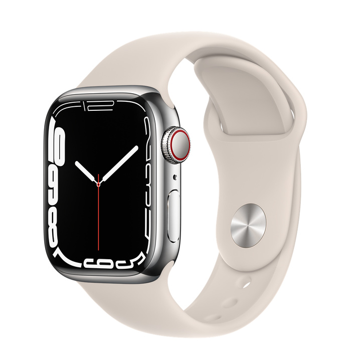 Apple Watch S7 Cell/45mm/Silver/Sport Band/Starlight