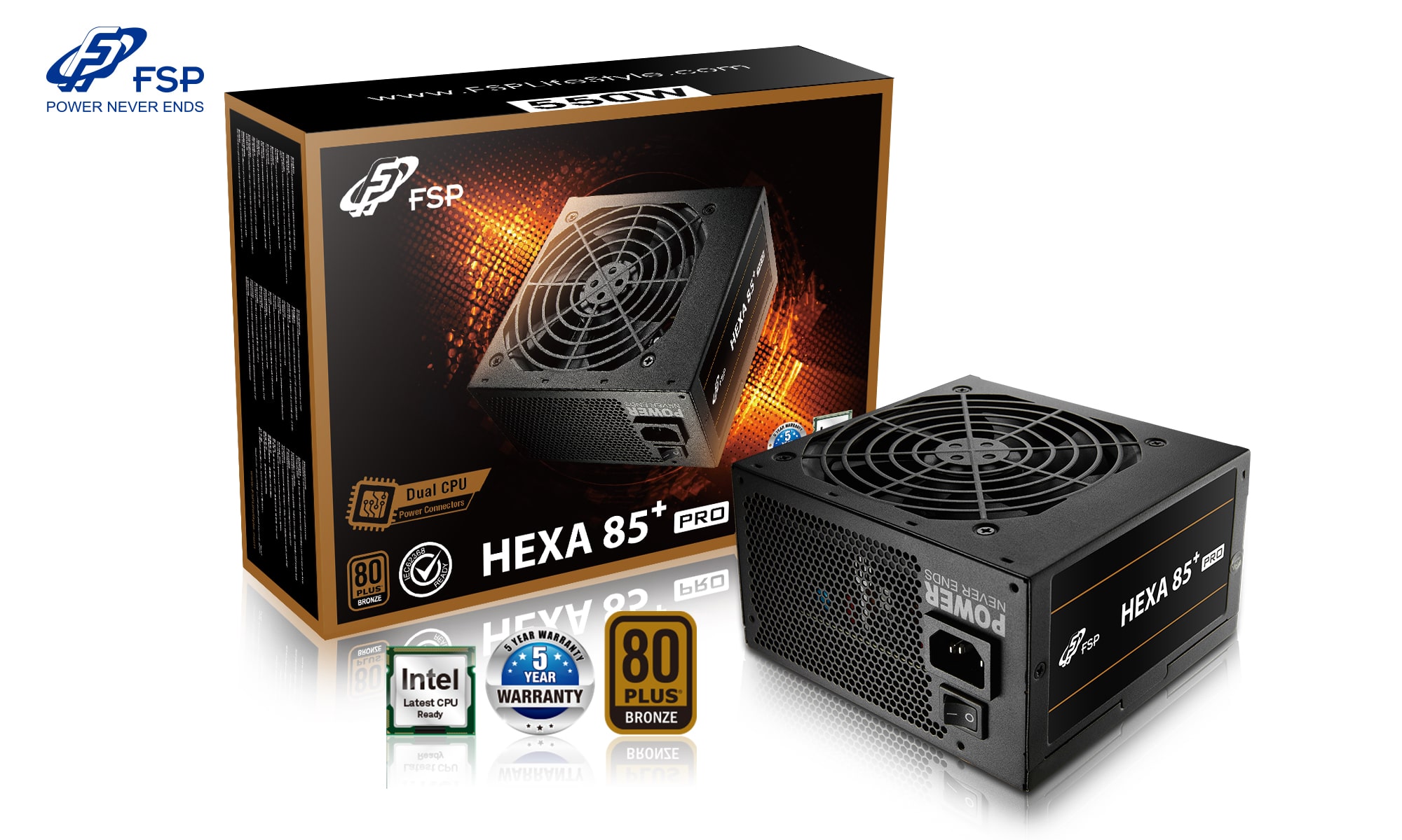 Obrázok FSP/Fortron HEXA 85+ PRO 550 80PLUS BRONZE, 550W PPA5505500