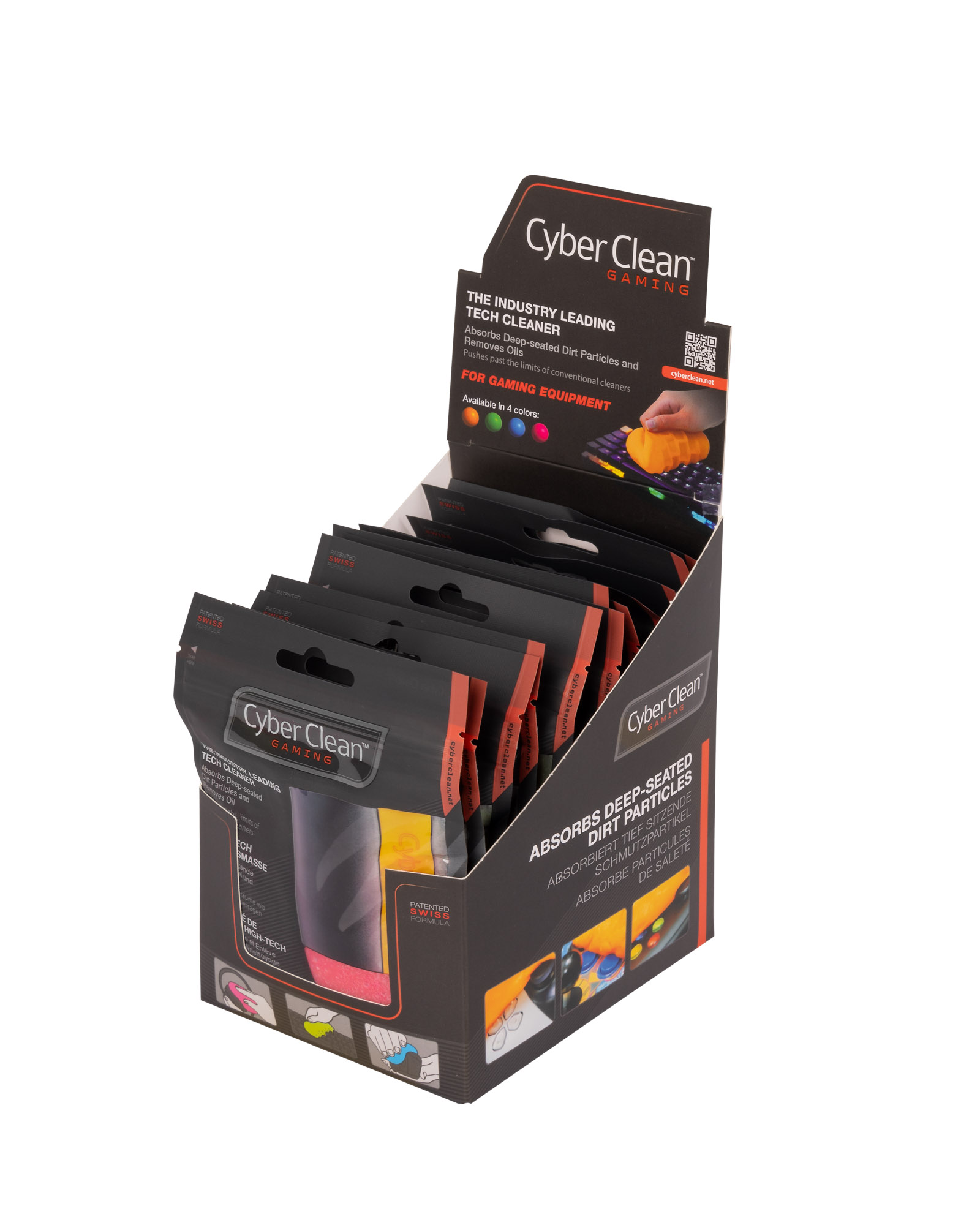 CYBERCLEAN Gaming Zip Bag 80g DISPLAY (12PCS = 3Pcs Blue + 3pcs Orange + 3pcs Green + 3pcs Pink)
