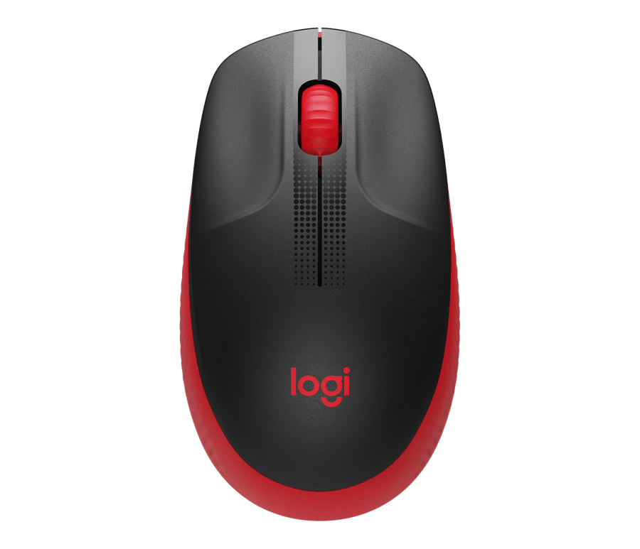 Logitech M190/Kancelářská/Optická/1 000 DPI/Bezdrátová USB/Černá-červená