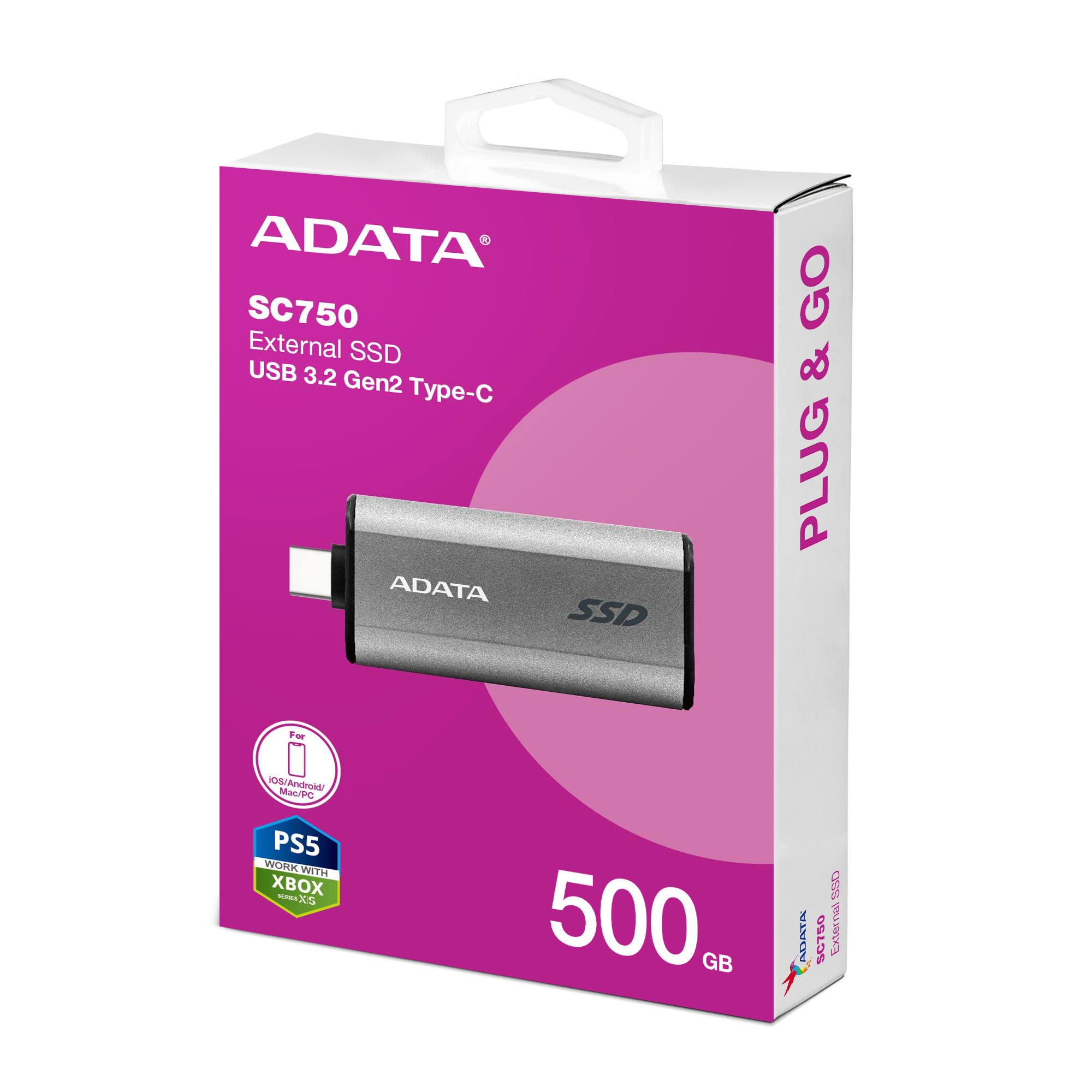 ADATA SC750/500GB/SSD, Sivá / SC750-500G-CCBK