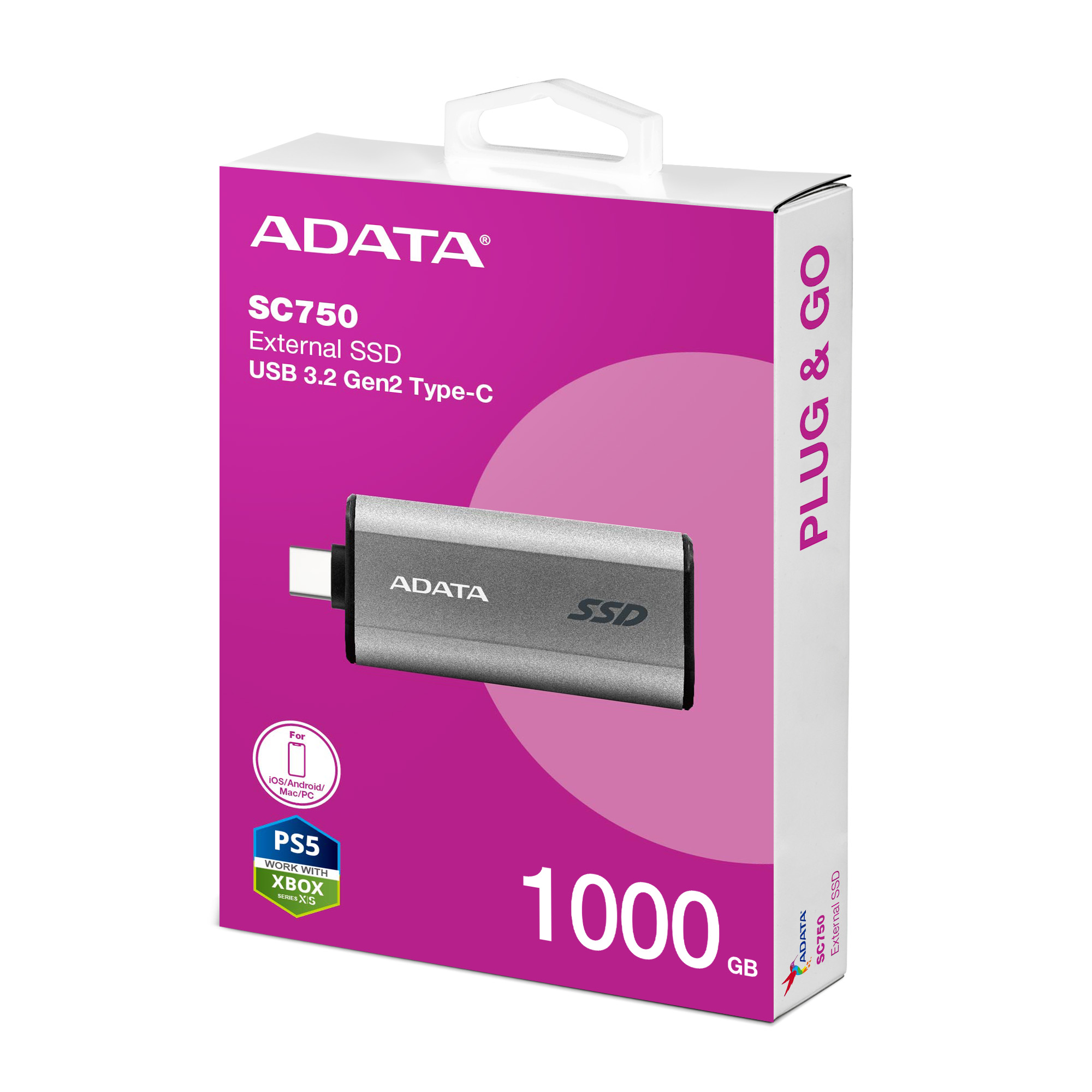 ADATA SC750/1TB/SSD/Externý/Sivá/5R / SC750-1000G-CCBK