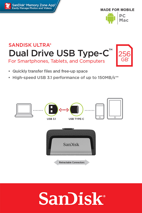 SanDisk Ultra Dual/256 GB/USB 3.1/USB-A + USB-C/Sivá / SDDDC2-256G-G46