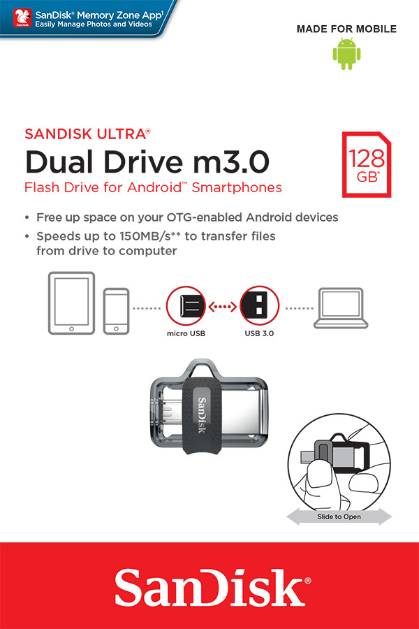 SanDisk Ultra Dual Drive M3 128GB USB 3.0/Micro USB + USB-A (SDDD3-128G-G46)