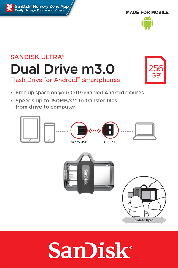 SanDisk Ultra Dual Drive M3 256GB USB 3.0/Micro USB + USB-A / SDDD3-256G-G46