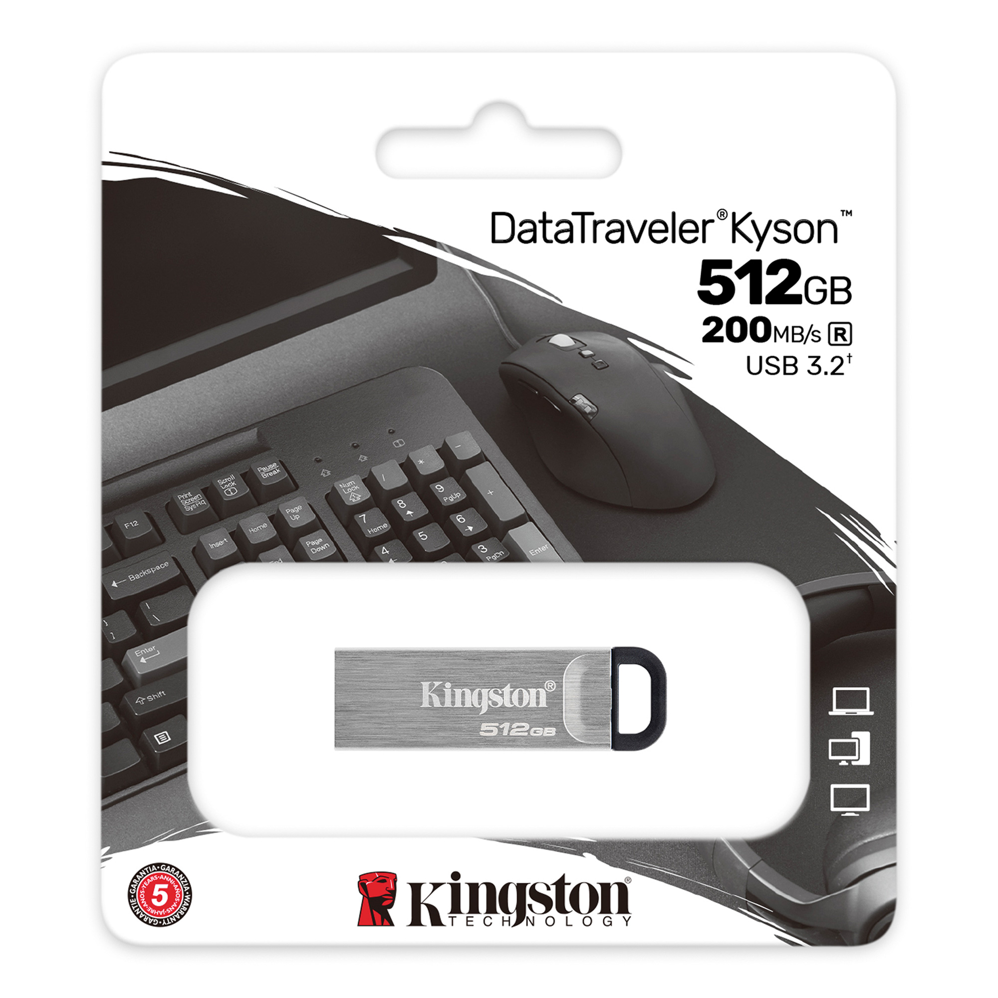 Kingston DataTraveler Kyson 512GB/USB 3.2/USB-A/Strieborná
