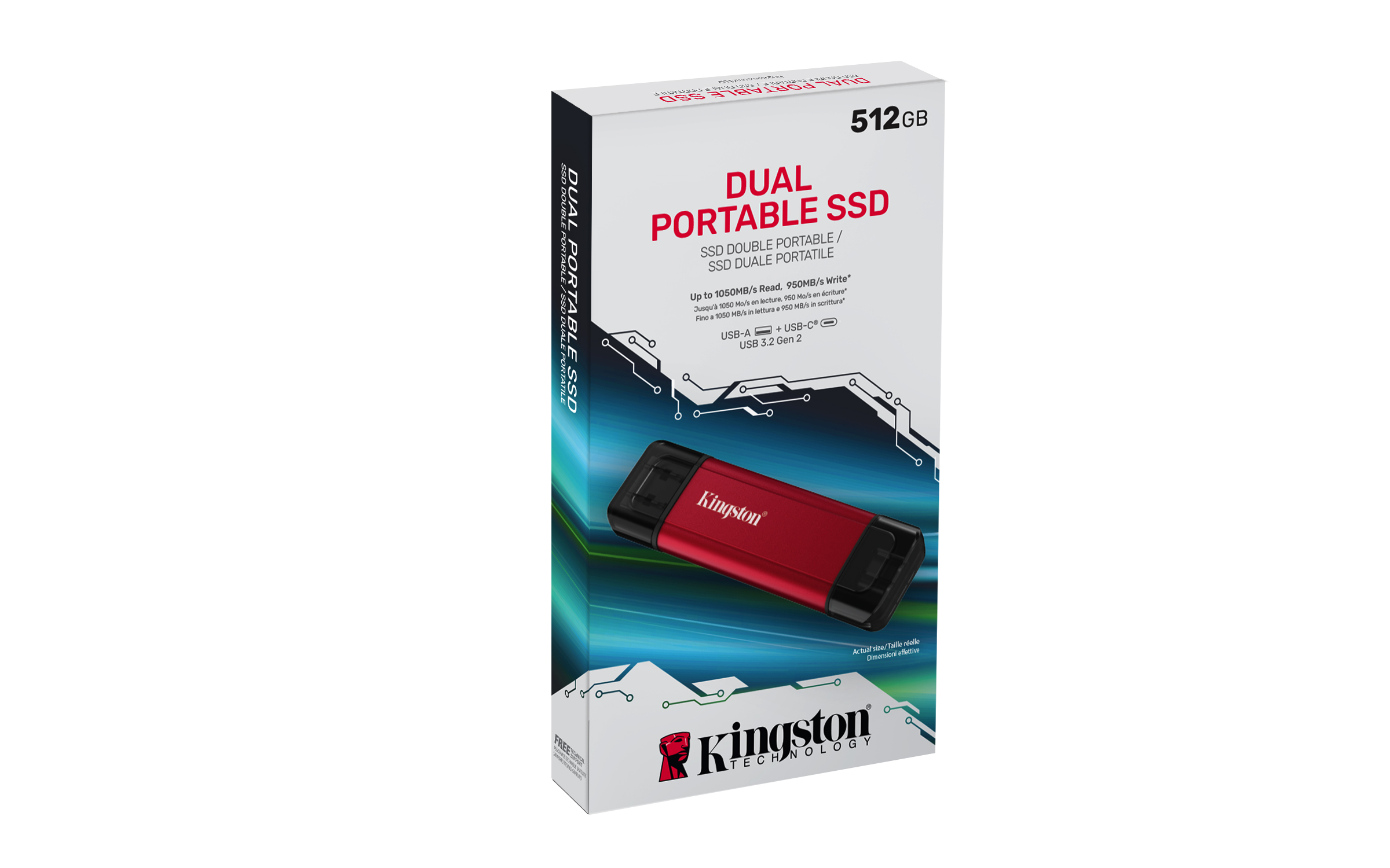 KINGSTON Dual Portable SSD 512GB SSD / SSD / USB type A + C / USB 3.2 / čierno-červený / SPSD/512GB