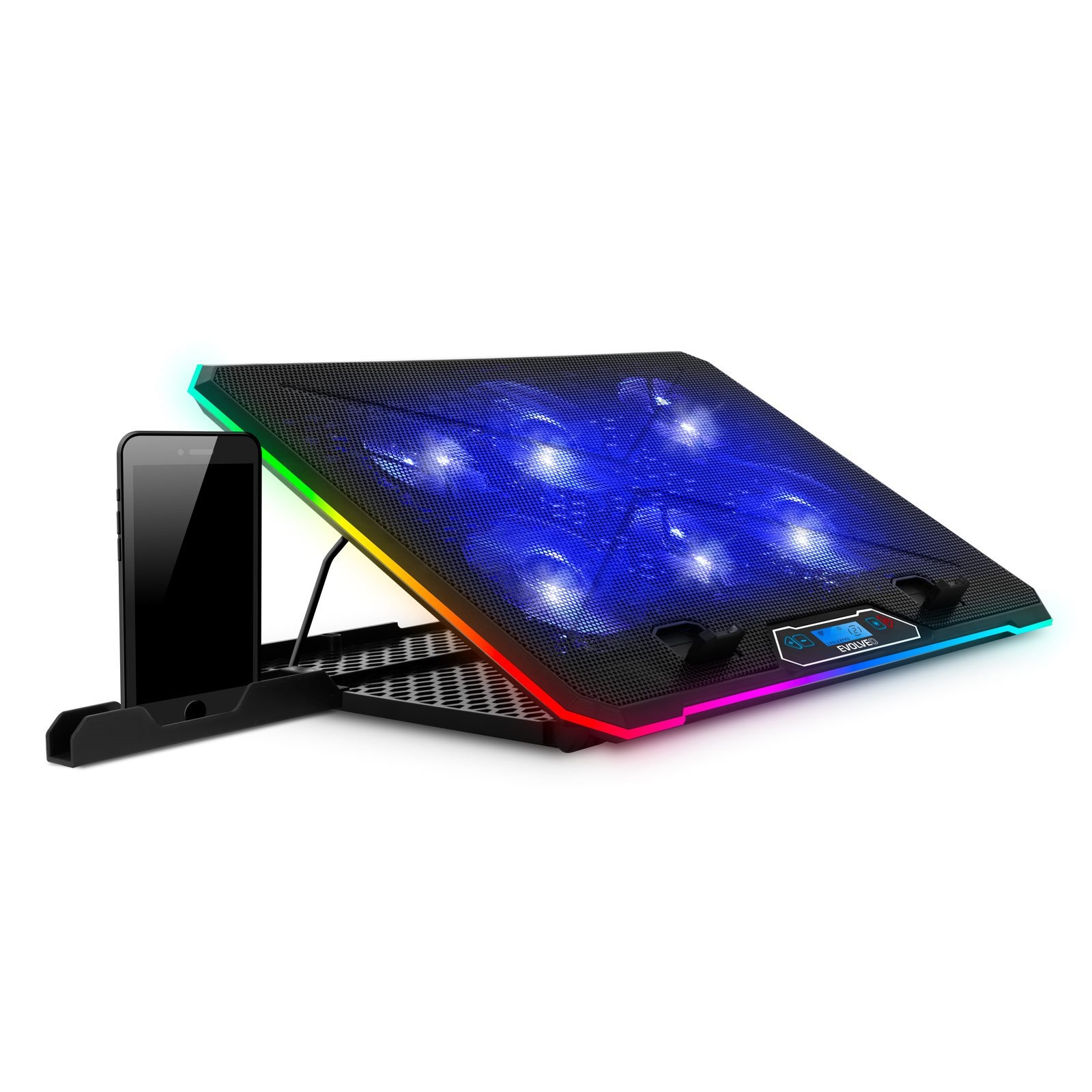 EVOLVEO Ania 9, chladící podložka pod notebook, 6x ventilátor, RGB obvodové podsvícení