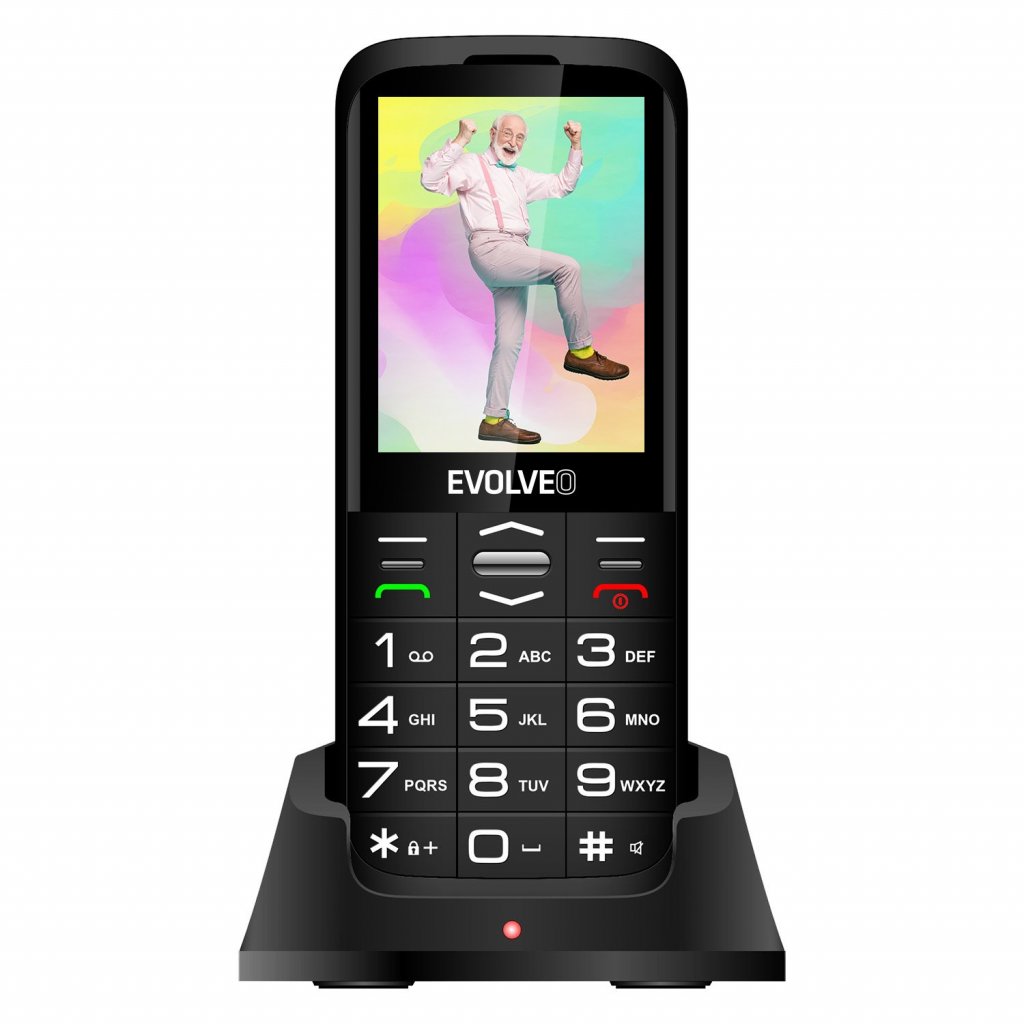 EVOLVEO EasyPhone FS, vyklápěcí mobilní telefon 2.8'' pro seniory s nabíjecím stojánkem (černá barva)