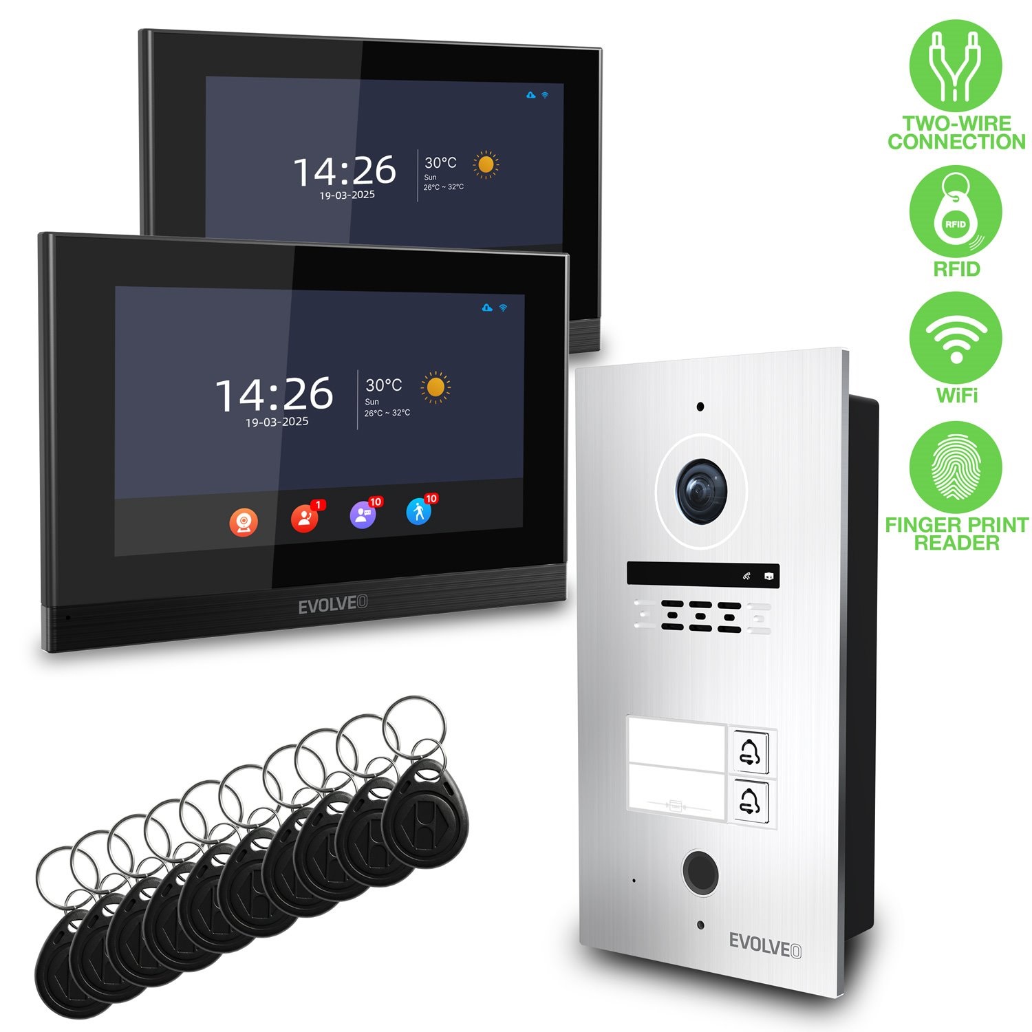 EVOLVEO DoorPhone ID-2, 2drátový videotelefon pro dva byty s RFID, otiskem prstu a podporou ONVIF ka