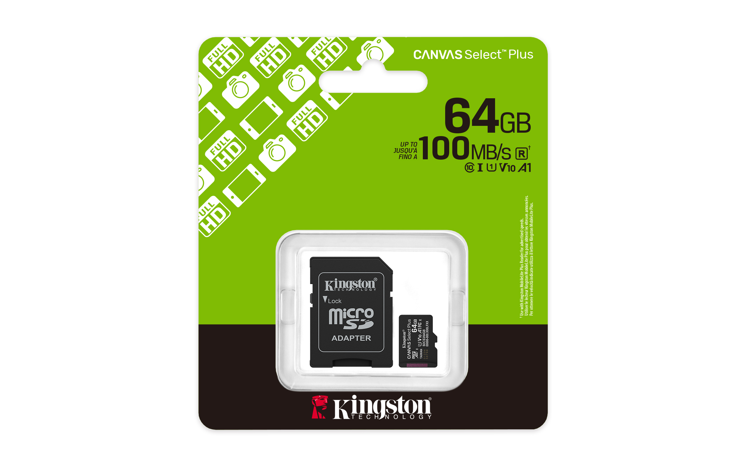 Kingston Canvas Select Plus/Micro SDXC/64GB/UHS-I U1 / Class 10/+ Adaptér / SDCS3/64GB